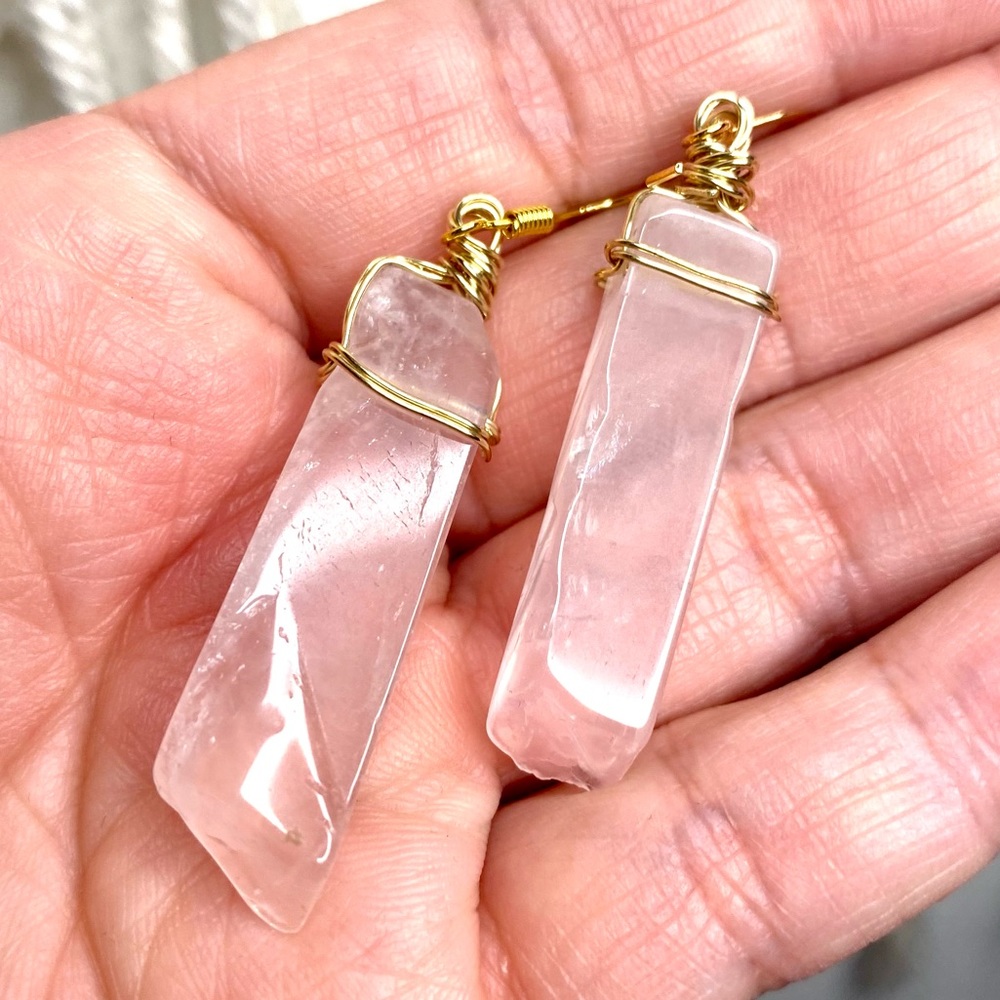 Rose Quartz Rare Point Crystal Earrings